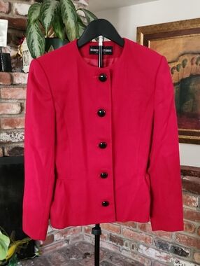 Herbert Grossman Red Wool Blazer Minimalist Vintage Career Chic